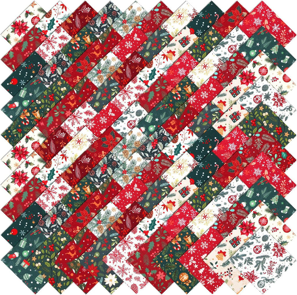 100 Pcs Christmas Fabric Squares 5 x 5 Inch 20 Unique Vintage Holiday Print
