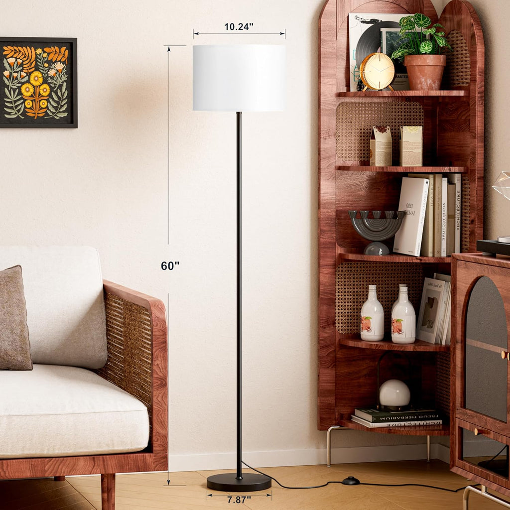 Modern Floor Lamp Simple Design with White Shade, Foot Pedal Switch, 60"
