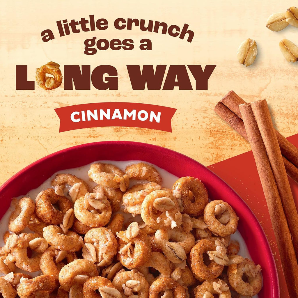 Cheerios Oat Crunch Cinnamon Breakfast Cereal, Made with Whole Grain, Family