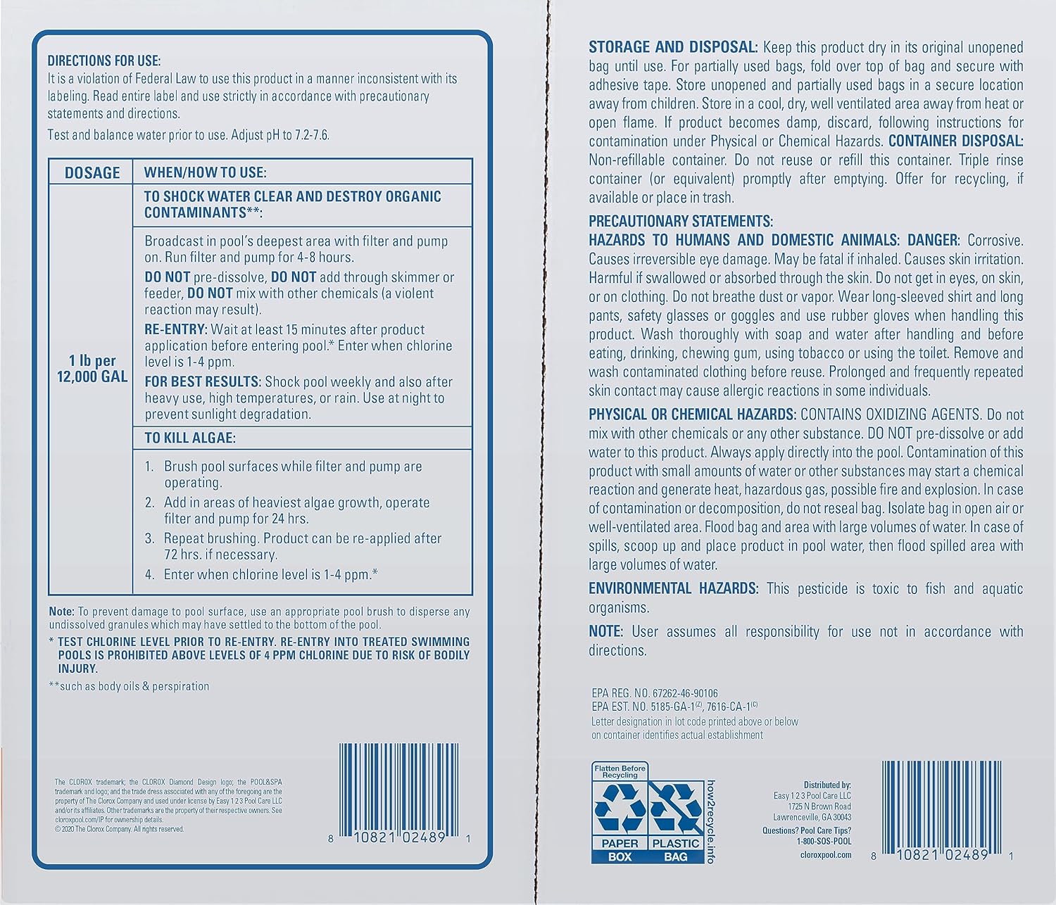 Cloroxå¨ Pool&Spa‰ã¢ Shock XTRABLUEå¨ Plus, Kills Bacteria & Algae in