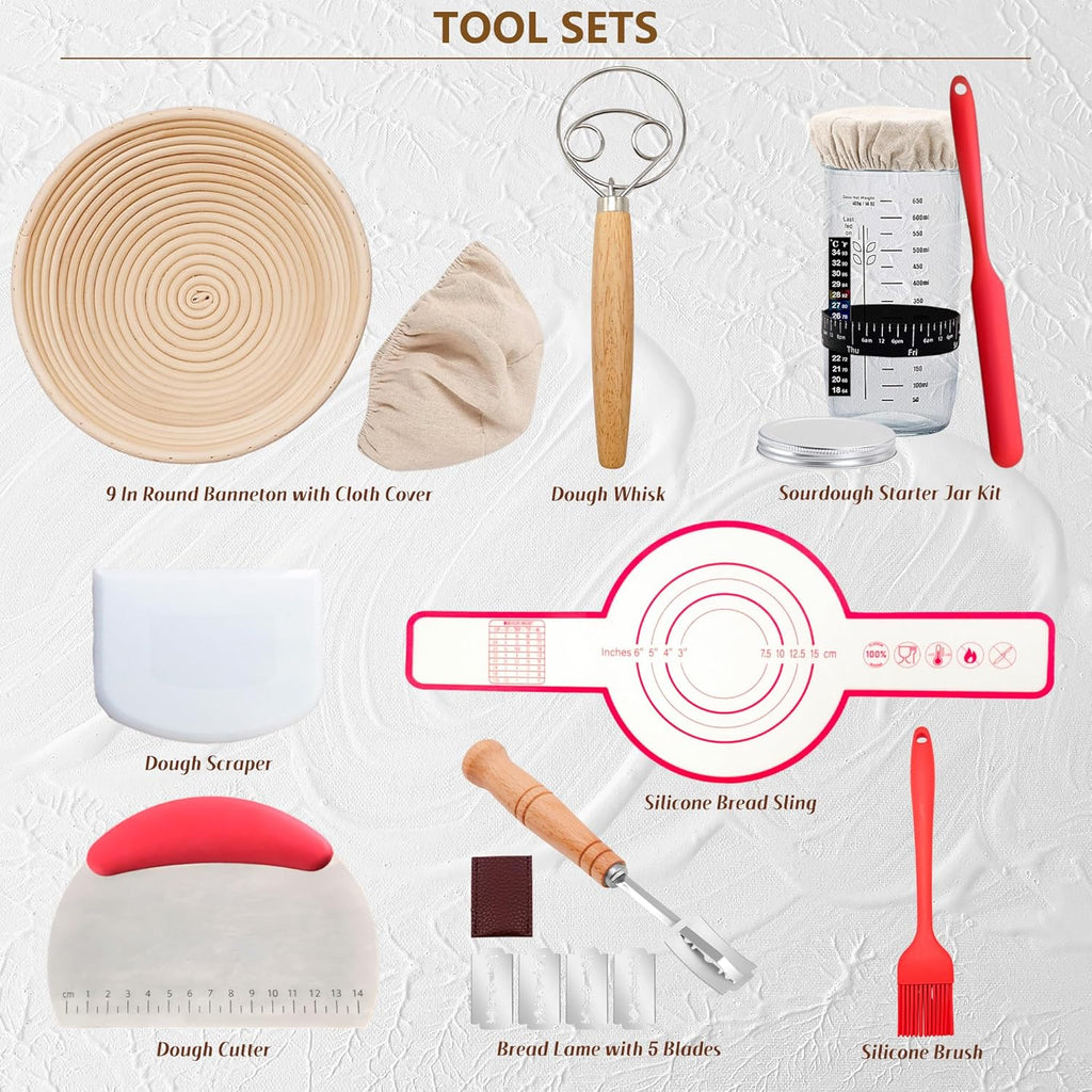 Complete Sourdough Starter Kit, Banneton Bread Proofing Basket with Glass