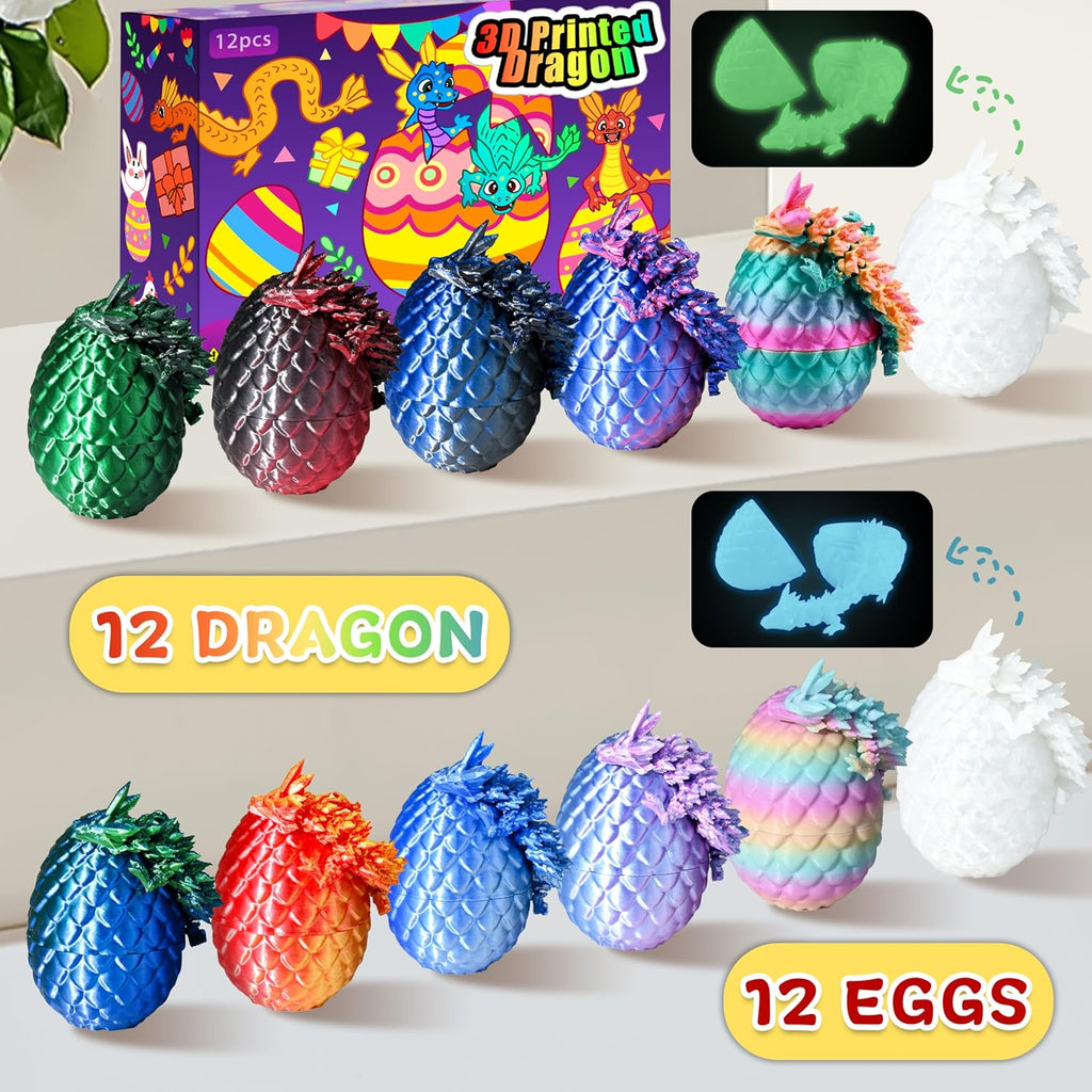 Impossmaker 12pcs 3D Printed Dragon Eggs, Cool Articulated Crystal Dragon