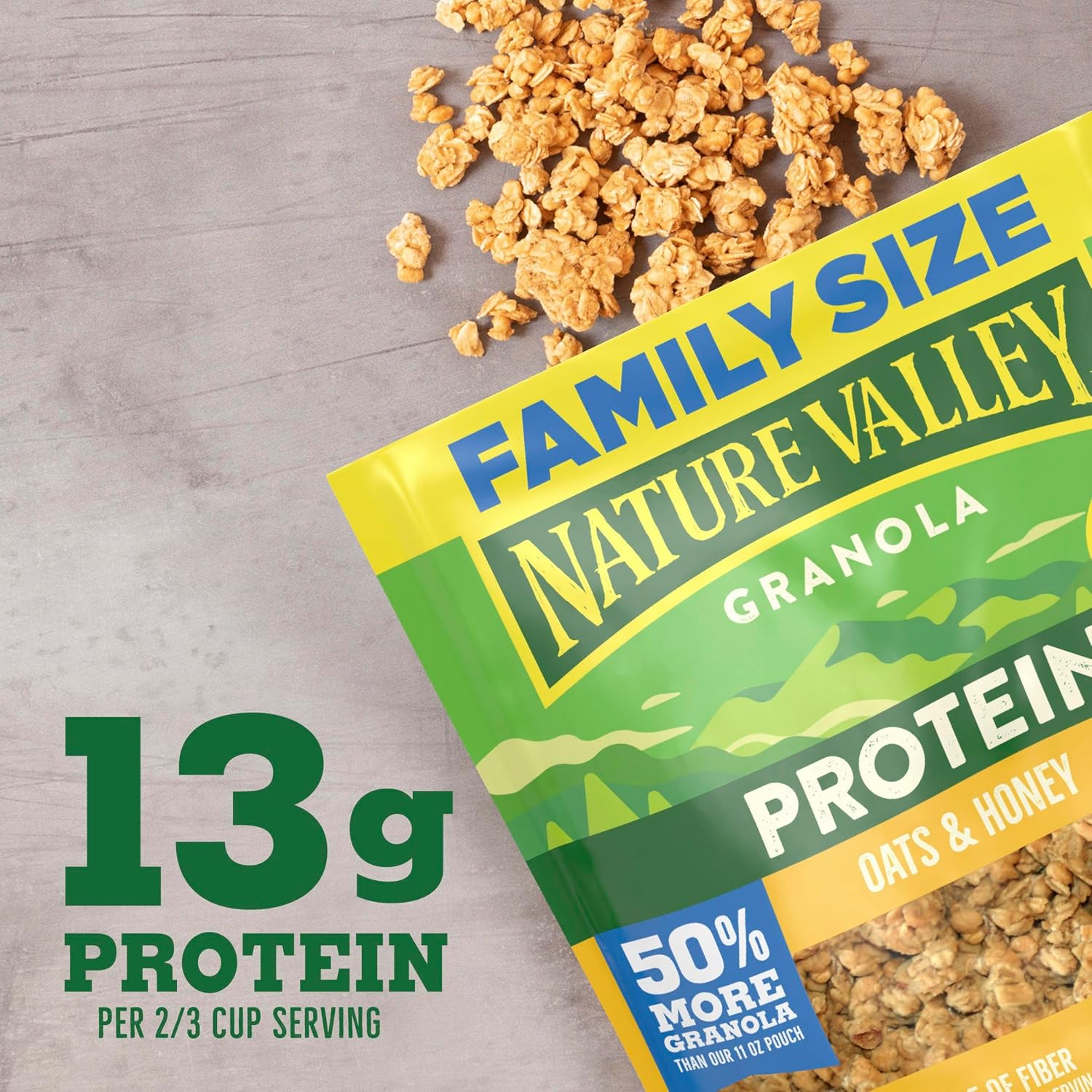 Nature Valley Protein Granola, Oats and Honey Granola, Resealable Snack