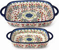 2-Piece Hand-Painted Polish Pottery Style Ceramic Baking Dish Set