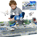 XDUOYJOY Airplane Toy Set with Trucks, Helicopter, Planes, Airport Playmat