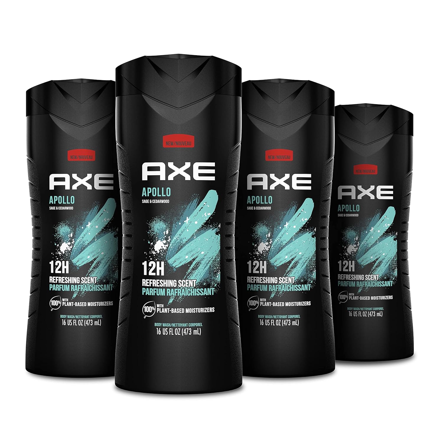 AXE Body Wash Apollo 4 Count for Long Lasting Freshness Sage & Cedarwood