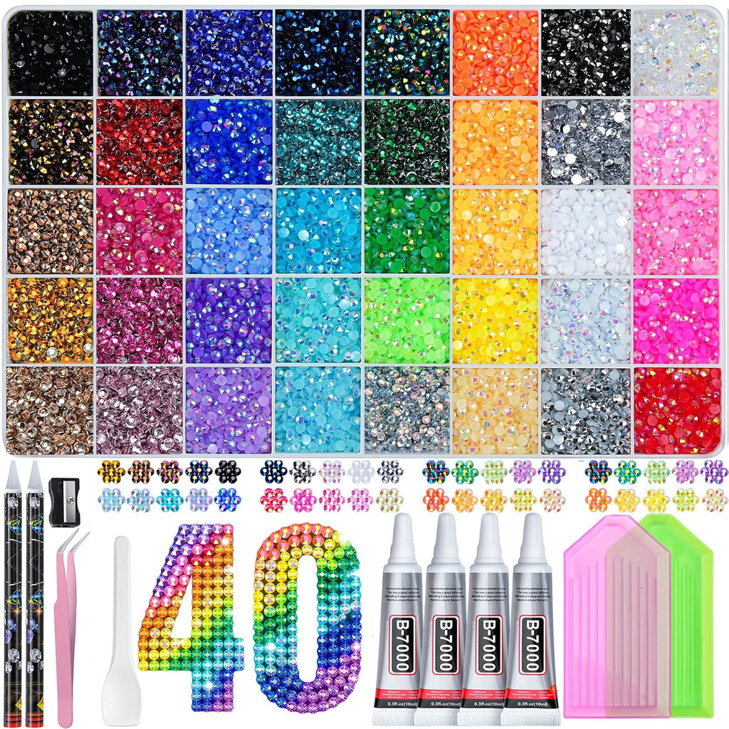 50000Pcs Bedazzling Kit with Rhinestones 3mm, 40 Colors Bedazzler Kit Resin
