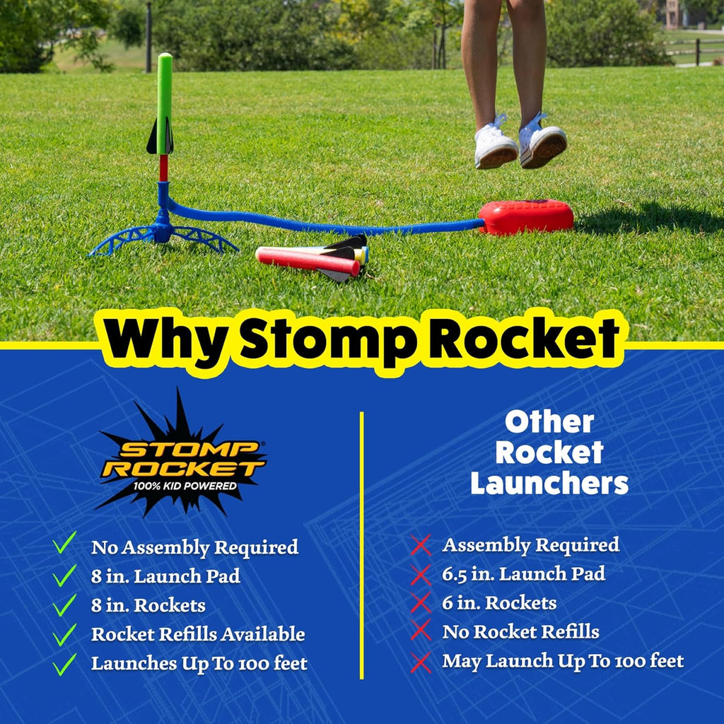 Stomp Rocket Jr Multi-Color Rocket Launcher for Kids, 8 Rockets - Fun Outdoor