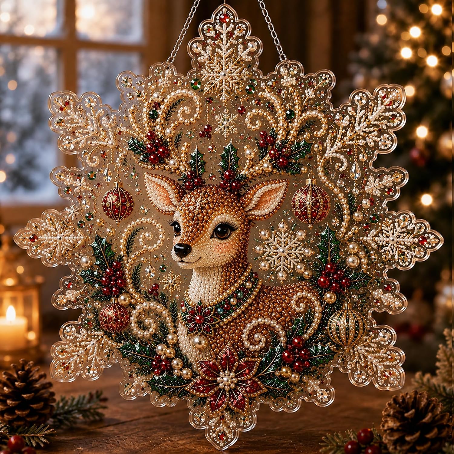 LJSCQF Christmas Pearl Diamond Painting Suncatcher Kit, DIY Craft