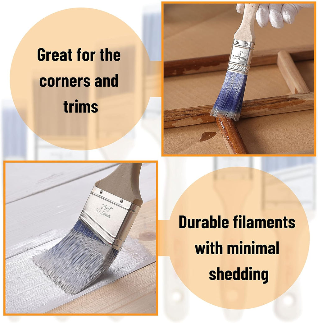 Bates- Paint Brushes, 6 Pack, Treated Wood Handle, Paint Brushes for Walls