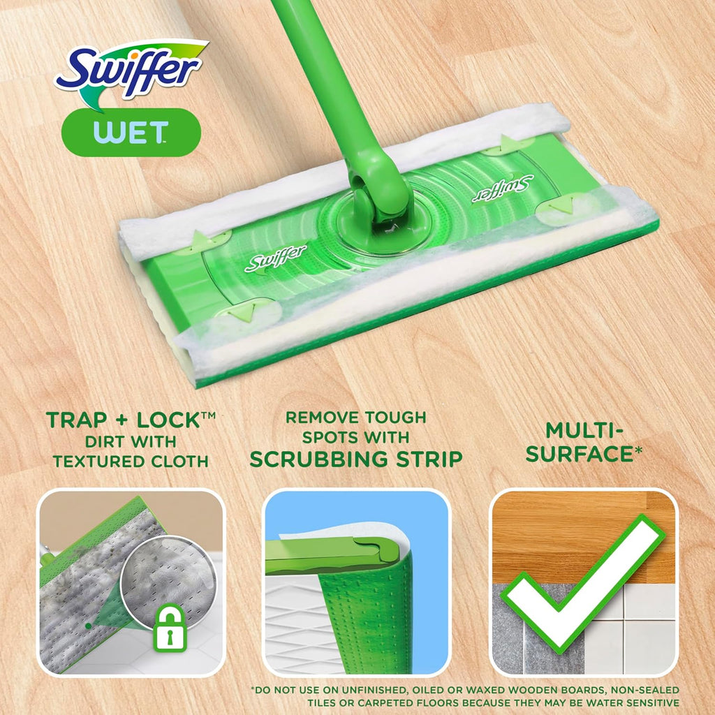 Swiffer Sweep + Mop, Wet Pads Refill, Floor Cleaner for Dirt, Dust, Hair