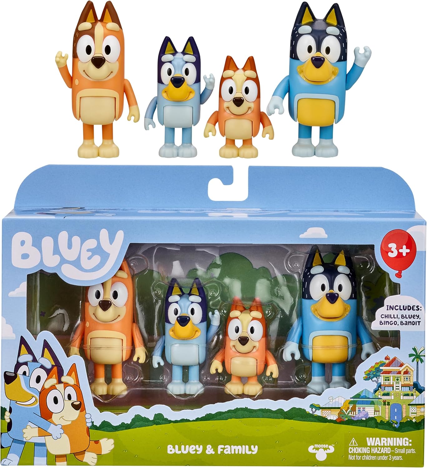 Bluey Family Figure Pack of 4, Robust Poseable Character Toys with Bingo