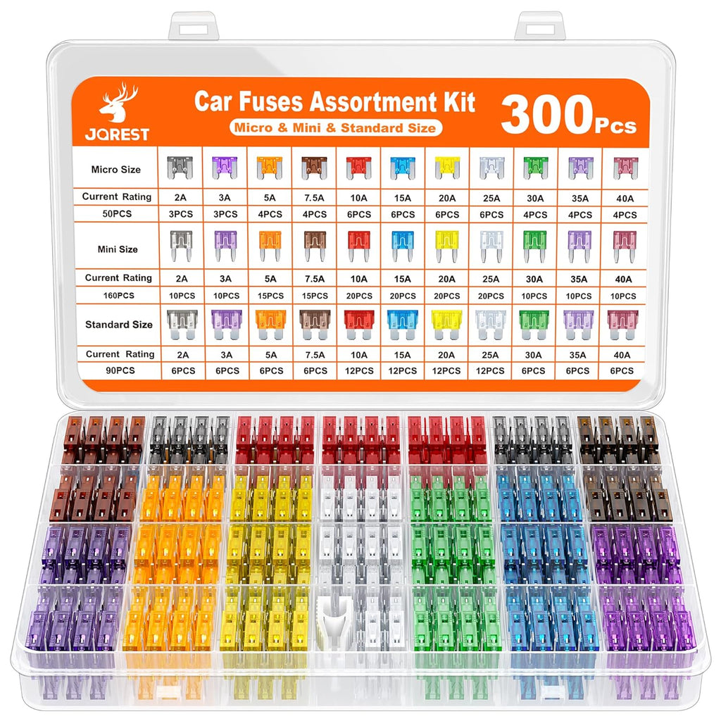 JOREST 300Pcs Car Fuse Assortment Kit, 160 Mini Blade Fuses Automotive + 90