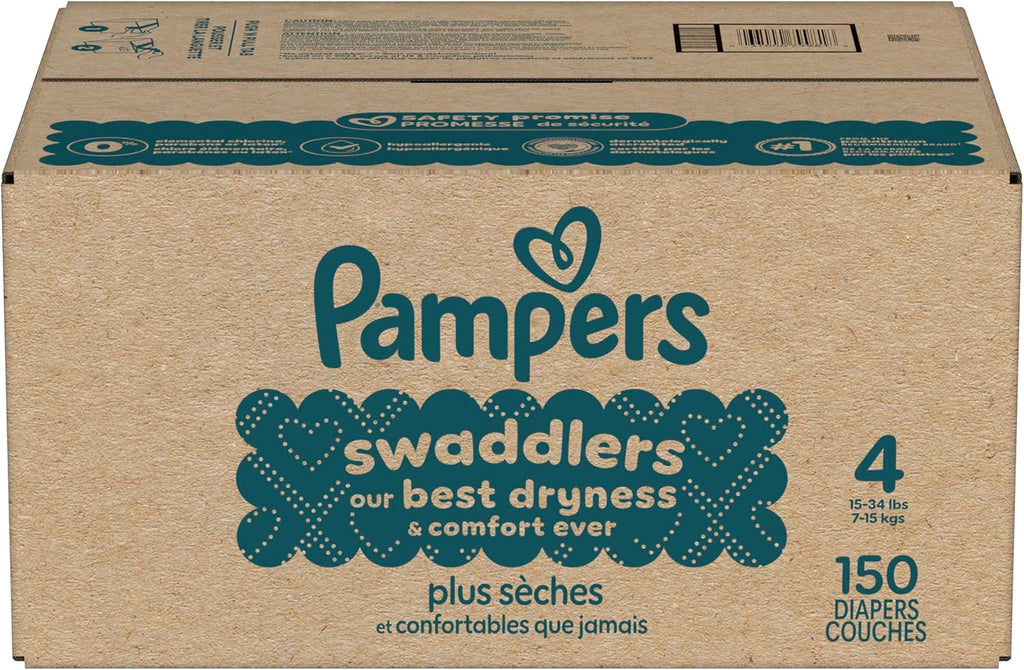 Pampers Swaddlers Diapers, Size 4 (15-34 lbs), 150 Count, Absorbent, Keeps