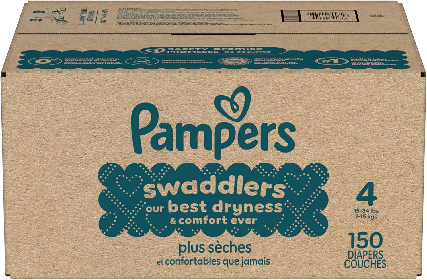 Pampers Swaddlers Diapers, Size 4 (15-34 lbs), 150 Count, Absorbent, Keeps
