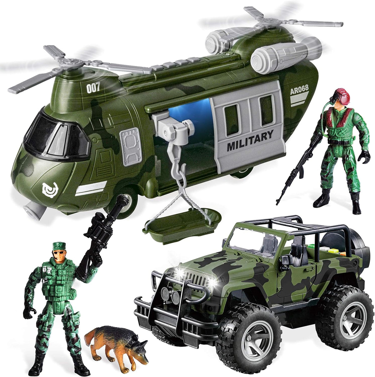 JOYIN Military Vehicles Toy Set of Friction Powered Transport Helicopter and Military