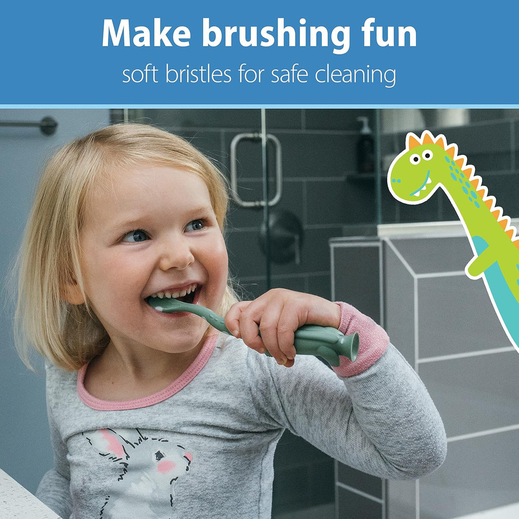 Dr. Brown's Baby and Toddler Toothbrush, Green and Orange Dinosaur 2-Pack