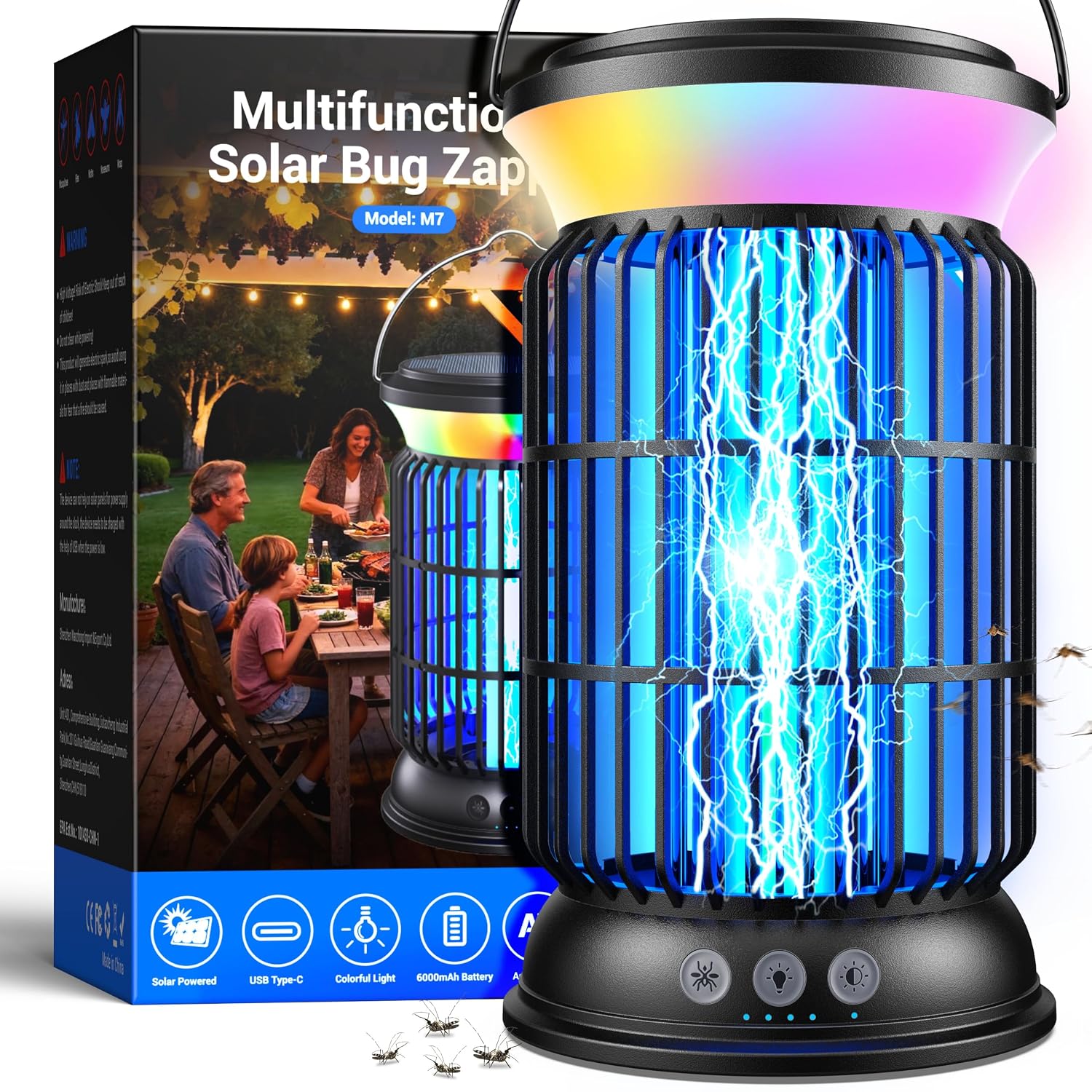 Solar Bug Zapper Outdoor, Mosquito Zapper with Rechargeable Bug Zapper