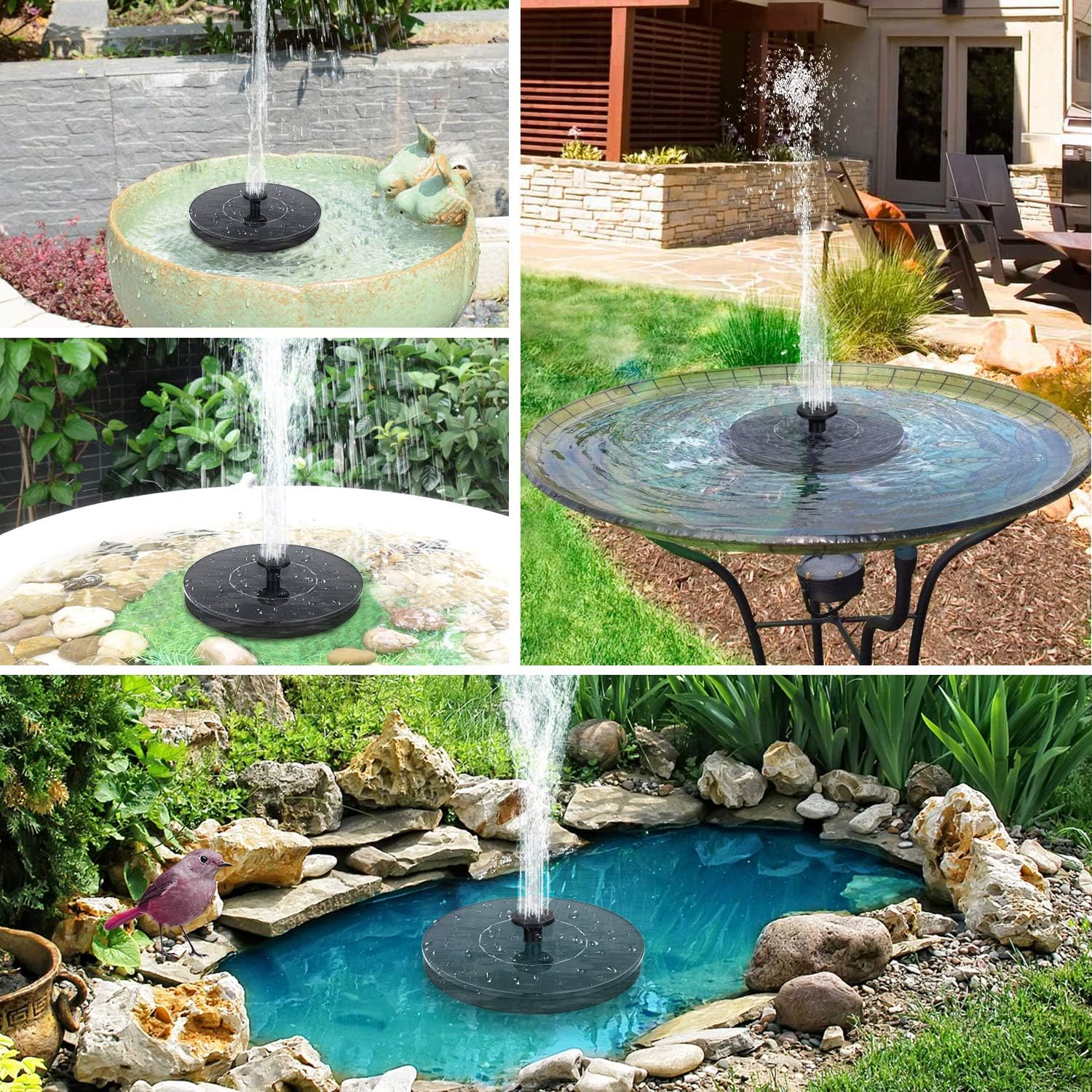 Mademax Solar Bird Bath Fountains, Upgrade 1.4W Solar Fountain Pump with 6