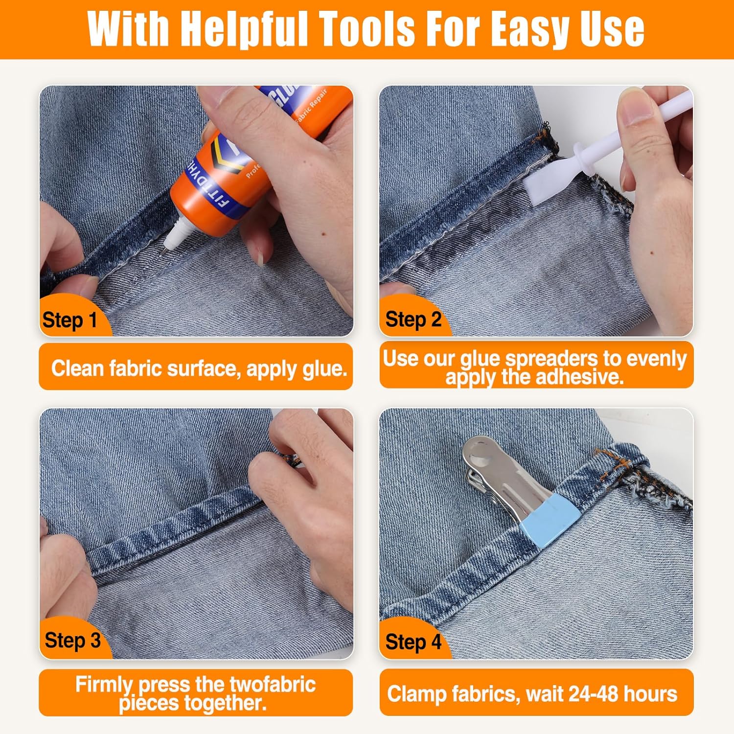 FITTDYHE Fabric Glue Permanent, 60 ML Washable Clear Clothing Glue, Super