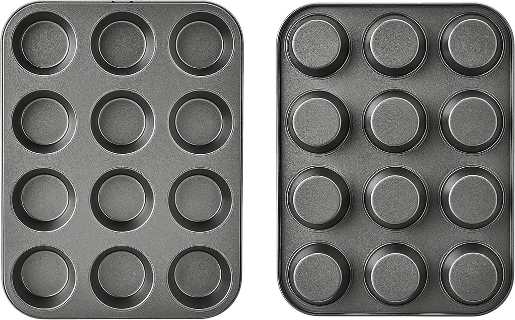 Amazon Basics Nonstick Muffin Pan, Set of 2, Sturdy, Oven Safe, Bakes Evenly