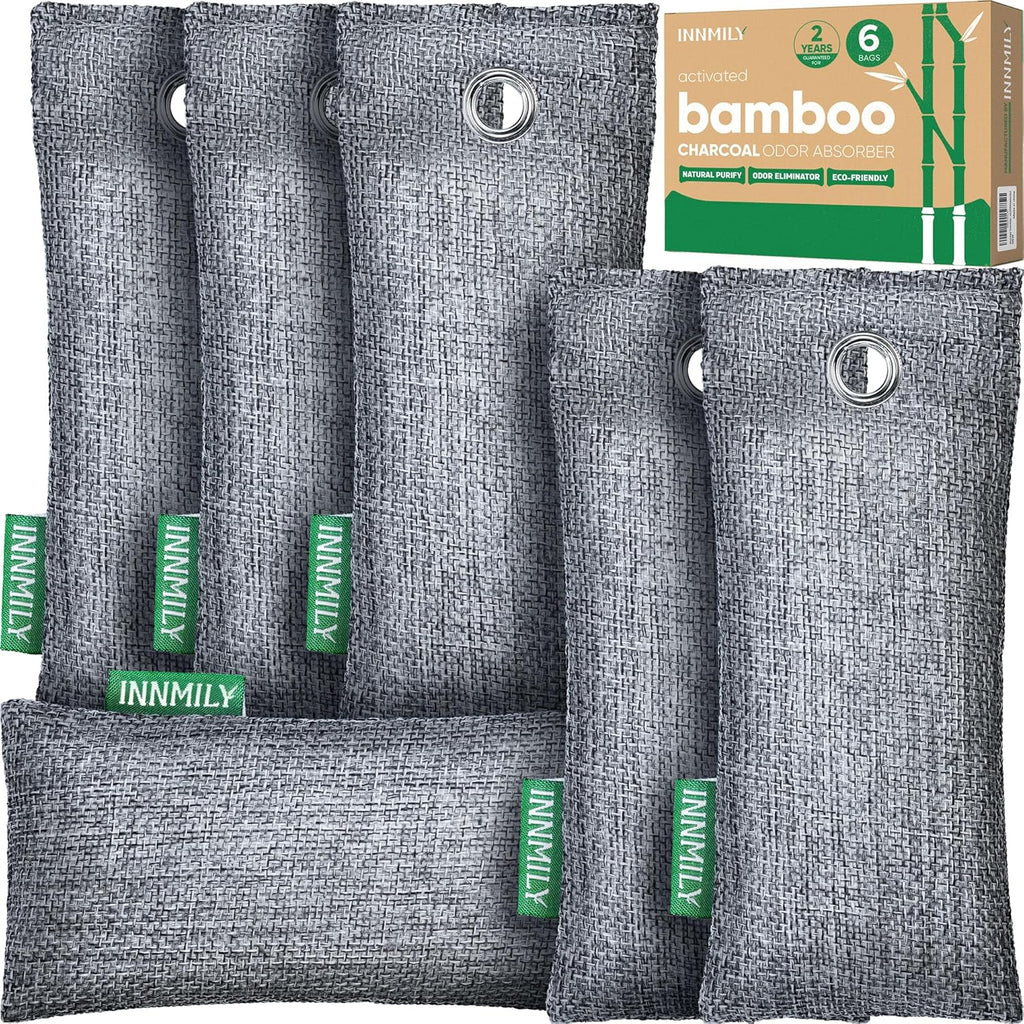 Activated Charcoal Odor Absorber, 6 Pack Natural Shoe Odor Eliminator, Bamboo