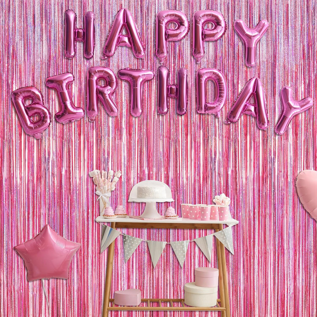 2 Pack Glitter Pink Backdrop, 3.28 FT x 7.05 FT Birthday Party Decorations