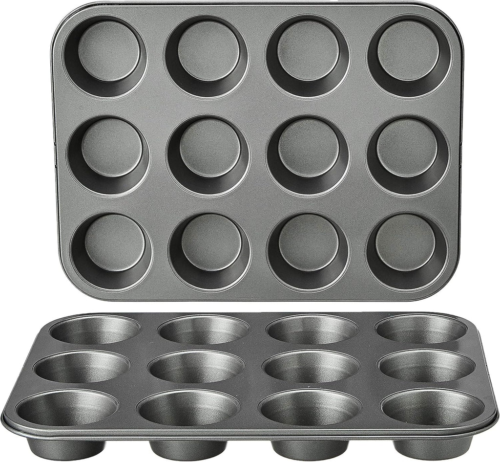 Amazon Basics Nonstick Muffin Pan, Set of 2, Sturdy, Oven Safe, Bakes Evenly