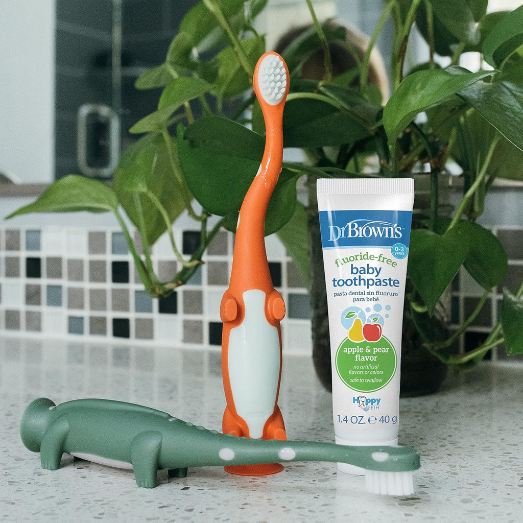 Dr. Brown's Baby and Toddler Toothbrush, Green and Orange Dinosaur 2-Pack
